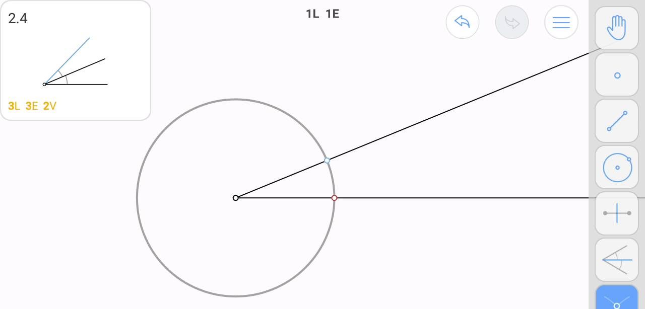 Skjermbilde fra "Euclidea" hvor spilleren skal løse en geometrisk oppgave.