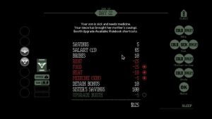 Et skjermbilde fra del delen i spillet der du må bruke lønnen på ulike utgifter du har til familien.