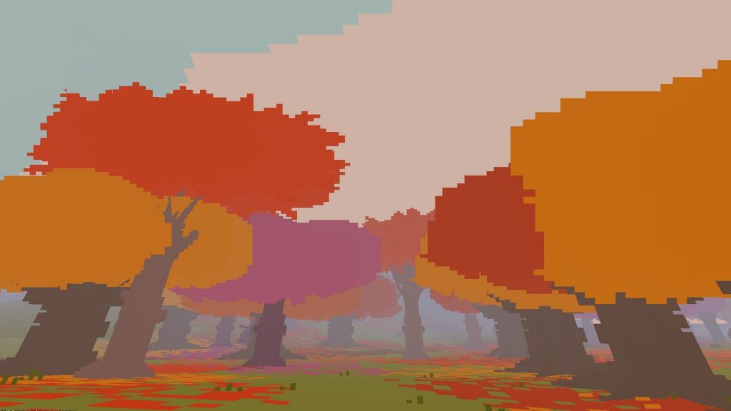 Et skjermbilde med trær i høstfarger.