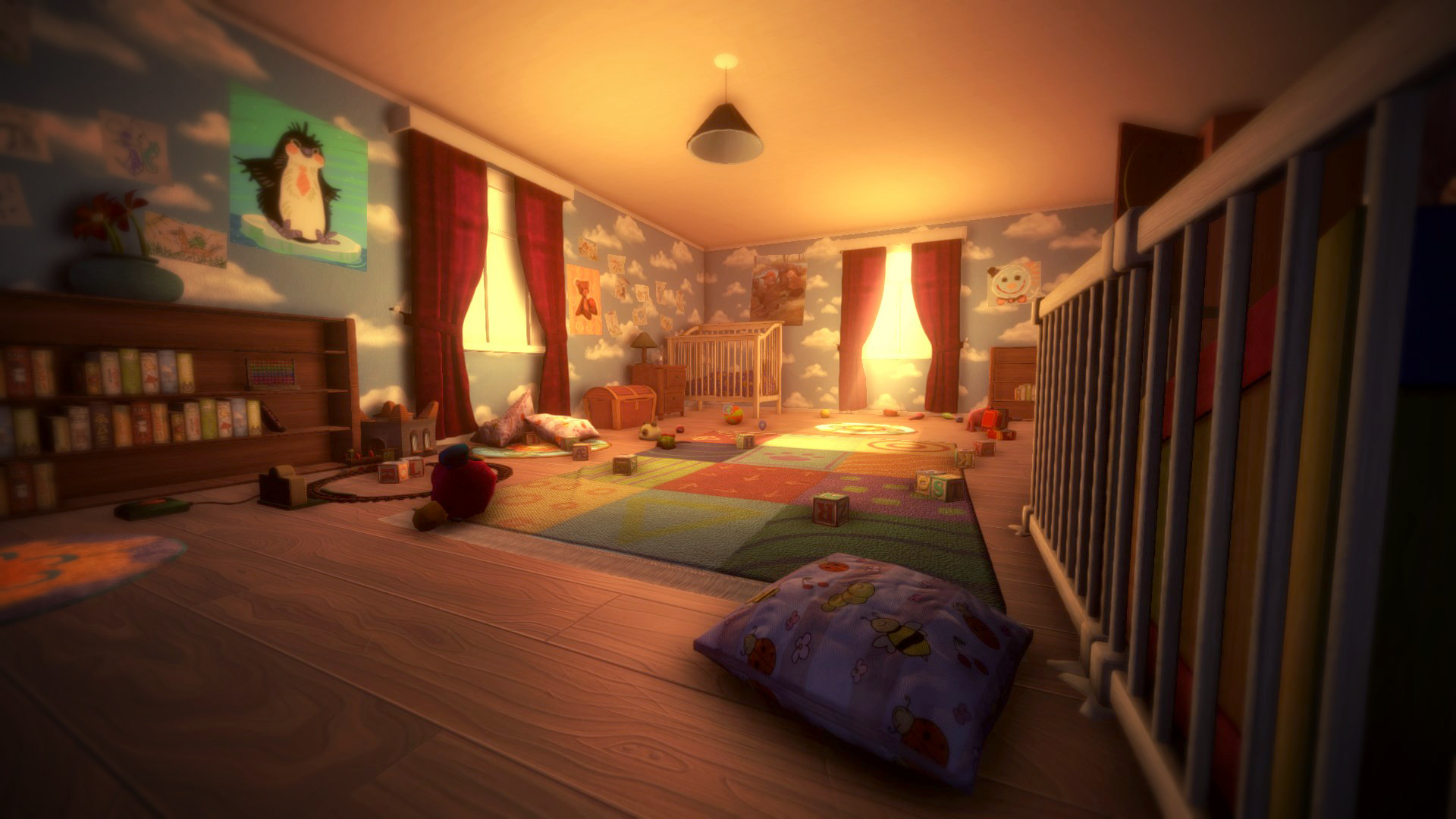 Skjermbilde fra Among the Sleep som viser barnerommet ditt.