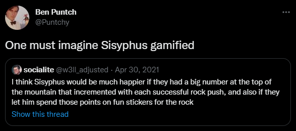 Et bilde fra Twitter med en referanse om Sisyphus.